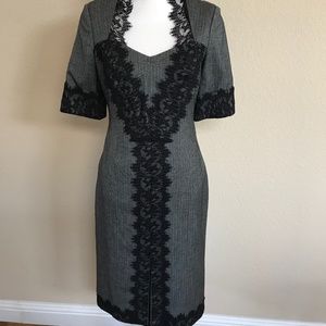 Sophisticated Black Lace & Gray Dress - Size 4